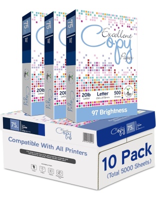 Excellent Copy Paper, 20 lb, Letter Size 8.5” x 11”, 97 Brightness, 5000 Sheets (10 Pack)