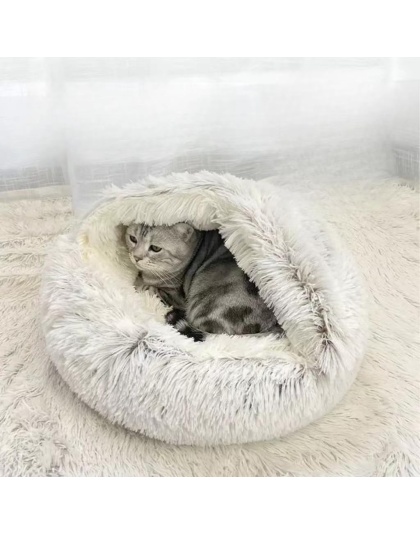 Cat Bed Round Fluffy Hooded Cat Bed Cave