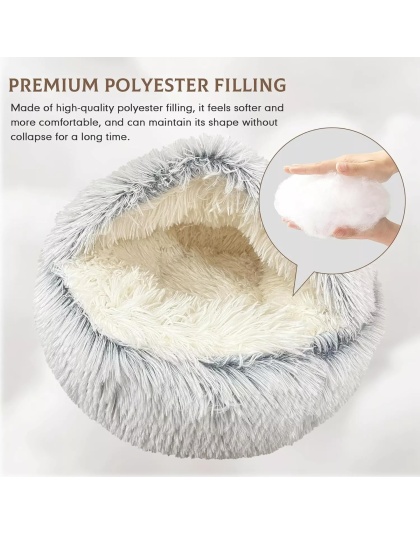 Cat Bed Round Fluffy Hooded Cat Bed Cave